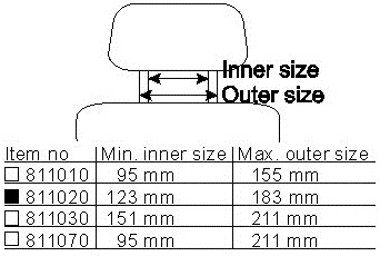 Устанавливается в подголовники со следующим интервалом между планками: минимальный внутренний размер 123 мм, максимальный внешний размер 183 мм